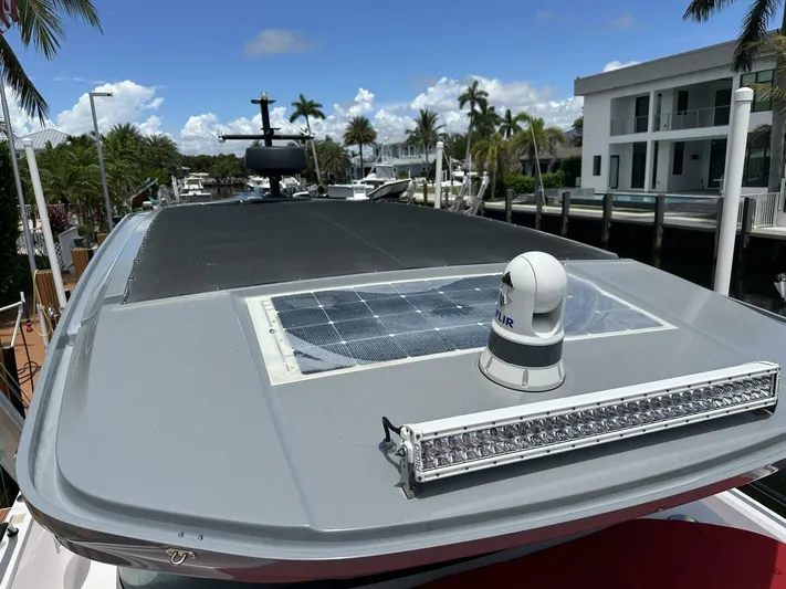  Yacht Photos Pics Axopar 37 XC Cross Cabin Brabus 2021 with solar panel and camera on deck.