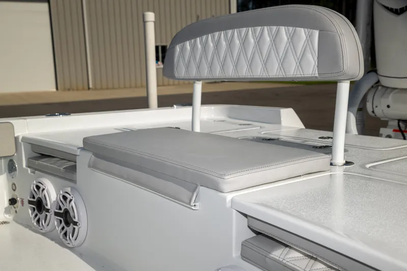  Yacht Photos Pics 2025 Contender 26 Bay boat seat with diamond-stitched upholstery and built-in speakers.