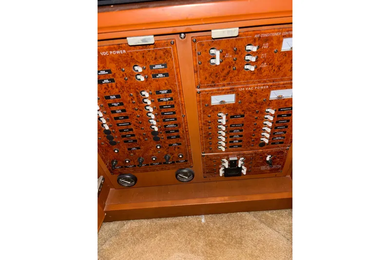  Yacht Photos Pics Electrical control panel on a 2005 Silverton 34 Convertible boat.