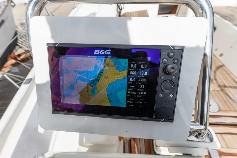 Rusalka Yacht Photos Pics B&G navigation system on 2015 Italia Yachts 13.98 sailboat, displaying nautical chart.