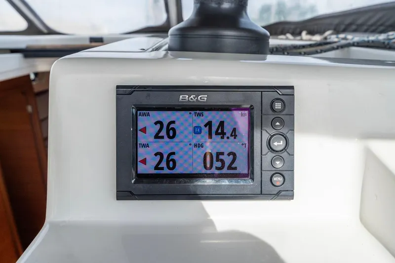 Rusalka Yacht Photos Pics B&G display on 2015 Italia Yachts 13.98 showing wind and heading data.