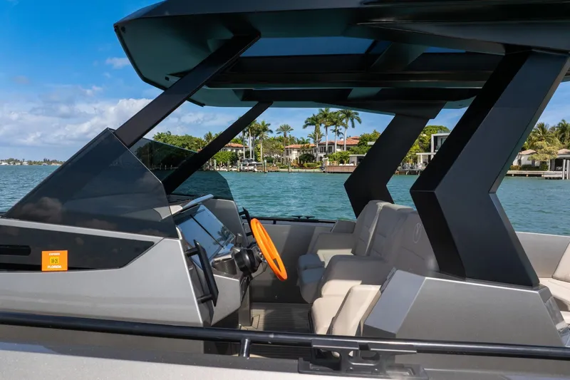  Yacht Photos Pics 2022 Vanquish VQ40 luxury boat interior with modern design on a sunny day.