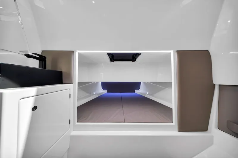  Yacht Photos Pics 2022 Vanquish VQ40 interior cabin with sleek design and modern lighting.