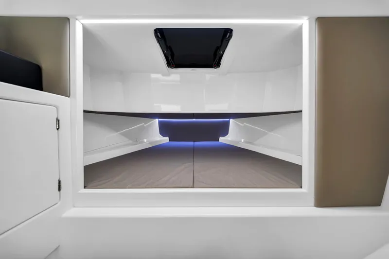  Yacht Photos Pics 2022 Vanquish VQ40 interior cabin with modern design and ambient lighting.