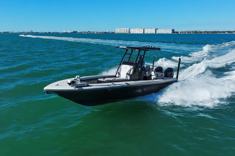  Yacht Photos Pics ShearWater 270 SS Carolina Open 2022 cruising on water.