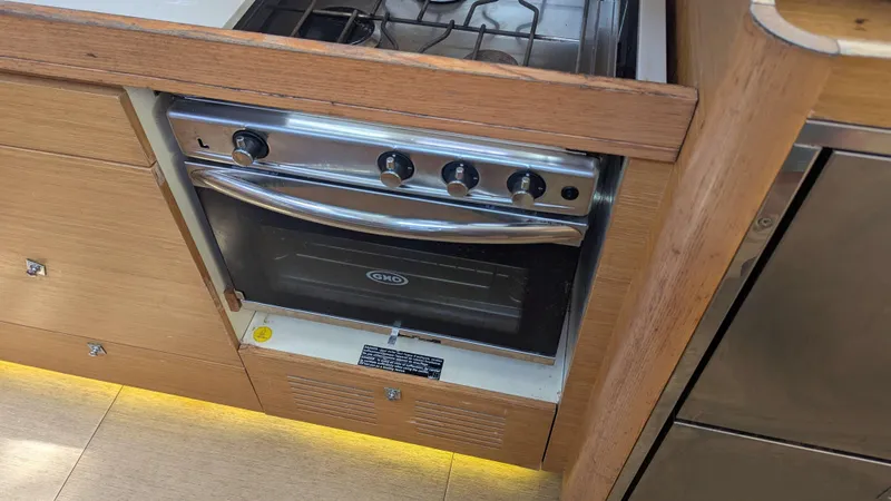 Nevis Yacht Photos Pics Stainless steel oven in 2017 Dufour 460 Grand Large yacht kitchen.