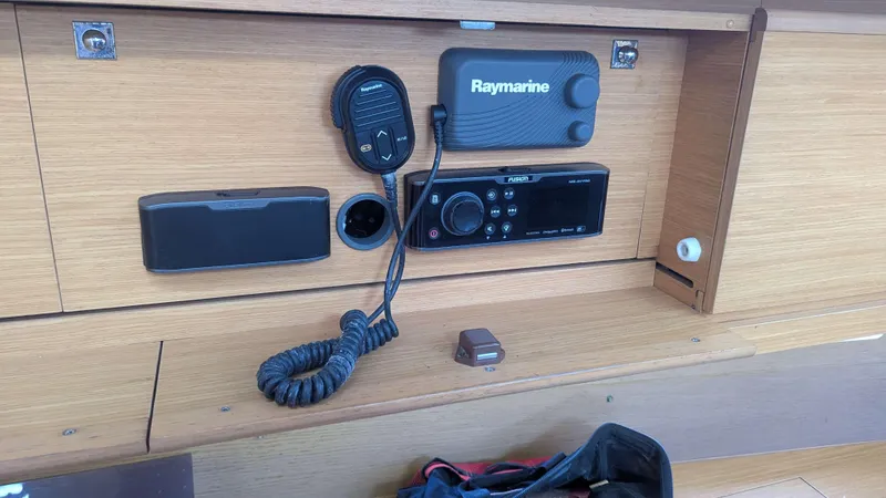 Nevis Yacht Photos Pics Control panel of a 2017 Dufour 460 Grand Large yacht with Raymarine equipment.