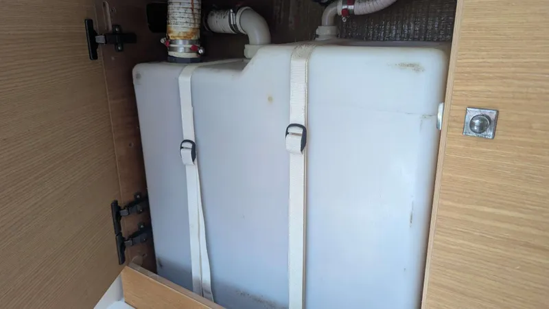 Nevis Yacht Photos Pics Water tank inside a 2017 Dufour 460 Grand Large yacht compartment.