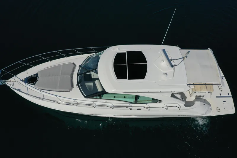  Yacht Photos Pics 2017 Cruisers Yachts 45 Cantius, aerial view, sleek design, luxury motor yacht.