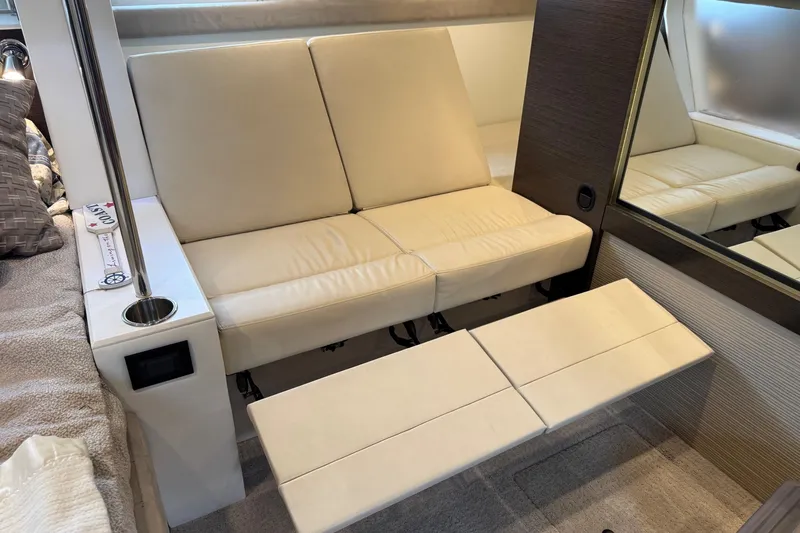  Yacht Photos Pics Luxurious interior seating of 2017 Cruisers Yachts 45 Cantius with cream leather upholstery.