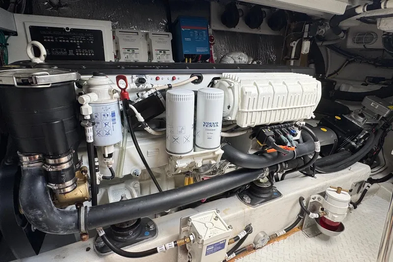  Yacht Photos Pics Engine room of 2017 Cruisers Yachts 45 Cantius, featuring Volvo Penta components.