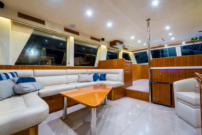  Yacht Photos Pics Luxurious interior of 2026 Alaska 59 Sedan yacht with elegant seating and modern design.