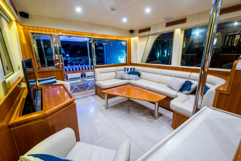  Yacht Photos Pics Luxurious interior of 2026 Alaska 59 Sedan yacht with elegant seating and modern design.