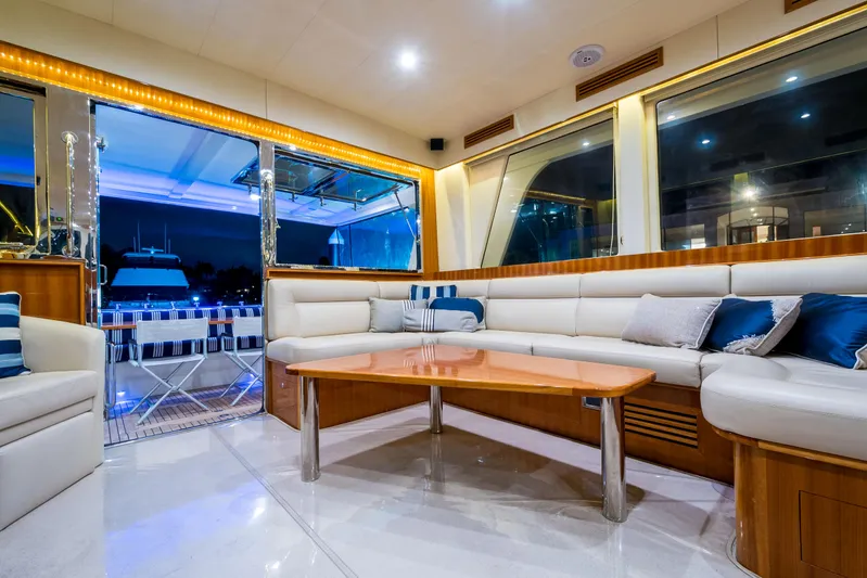  Yacht Photos Pics Luxurious interior of 2026 Alaska 59 Sedan yacht with elegant seating and modern design.