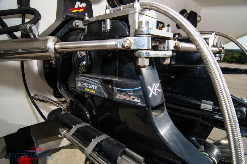  Yacht Photos Pics Close-up of 2005 Fountain 42 Executioner boat engine components.