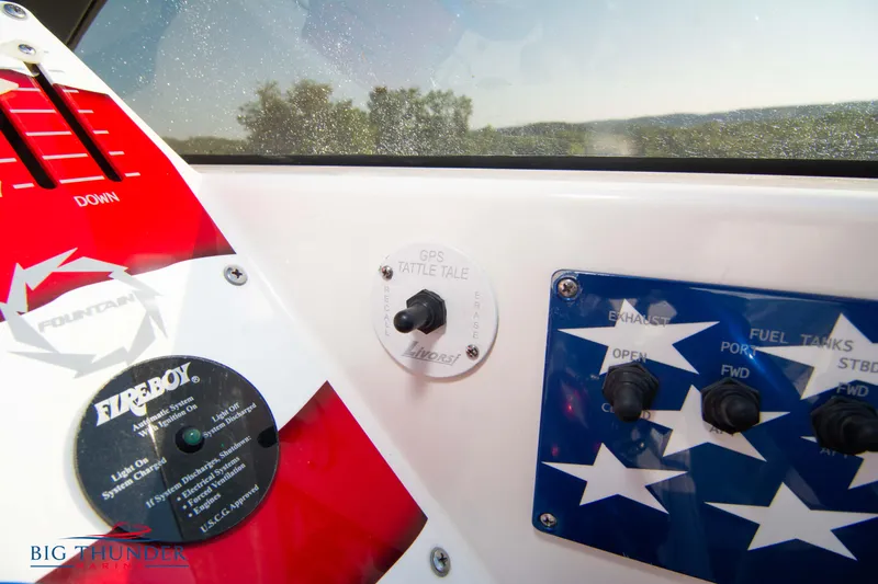  Yacht Photos Pics Control panel of a 2005 Fountain 42 Executioner boat with Fireboy system.