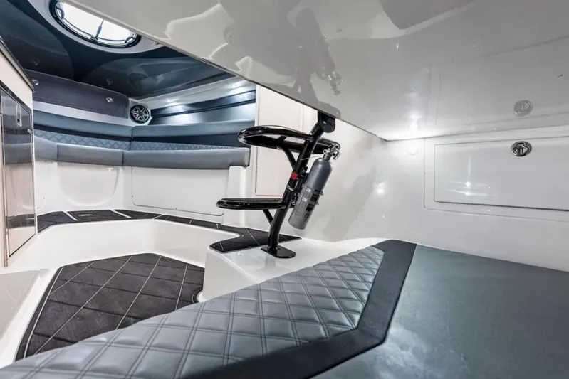  Yacht Photos Pics Luxurious interior of 2027 Deep Impact 399 Fwd Cabin boat, featuring modern seating and sleek design.