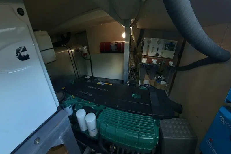 Balena Yacht Photos Pics Engine room of 2015 Beneteau Swift Trawler 50 with Cummins and Volvo Penta components.
