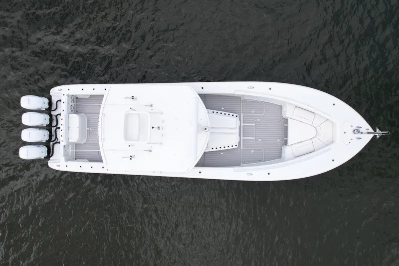  Yacht Photos Pics Top view of a 2009 Yellowfin 42 Offshore boat on water.