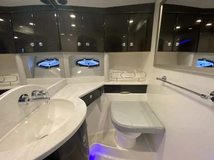  Yacht Photos Pics Luxurious bathroom of 2018 Formula 45 Yacht with modern fixtures.
