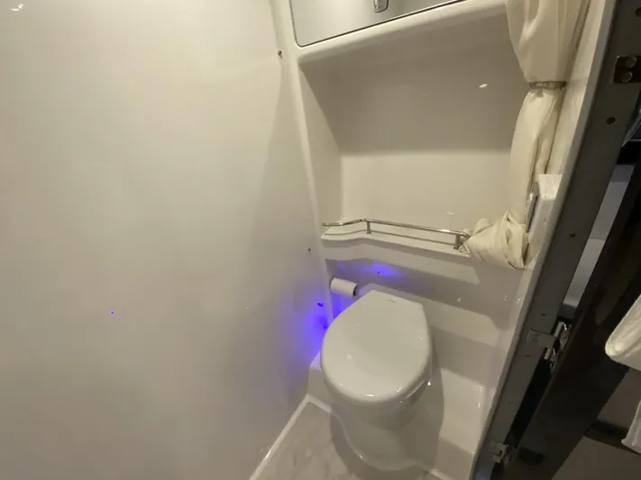  Yacht Photos Pics Bathroom in 2018 Formula 45 Yacht with toilet and blue lighting.