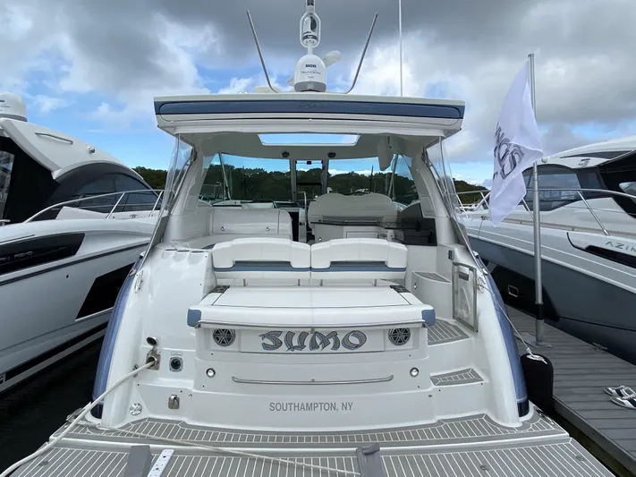  Yacht Photos Pics Rear view of a 2018 Formula 45 Yacht docked at harbor.