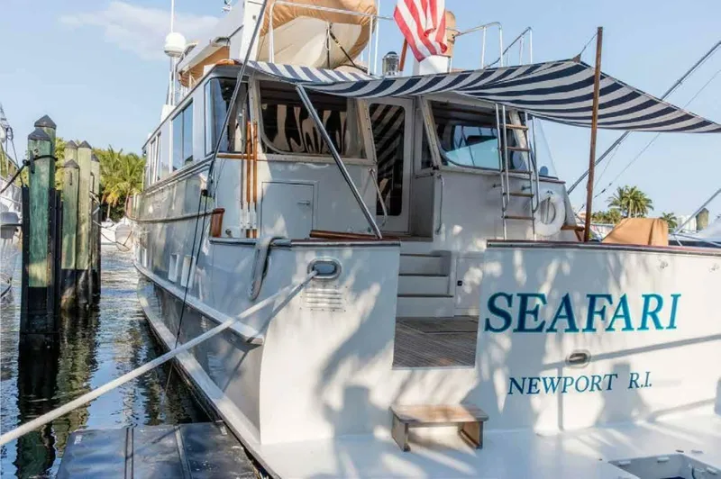 Seafari Yacht Photos Pics 1975 Burger Raised Pilothouse CPMY yacht "SEAFARI" docked in Newport, R.I.