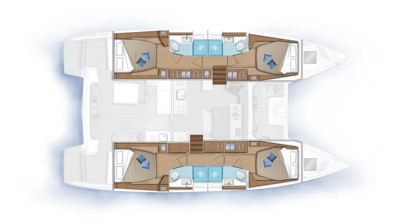 Yoff Yacht Photos Pics 2023 Lagoon 46 catamaran layout with spacious cabins and modern amenities.