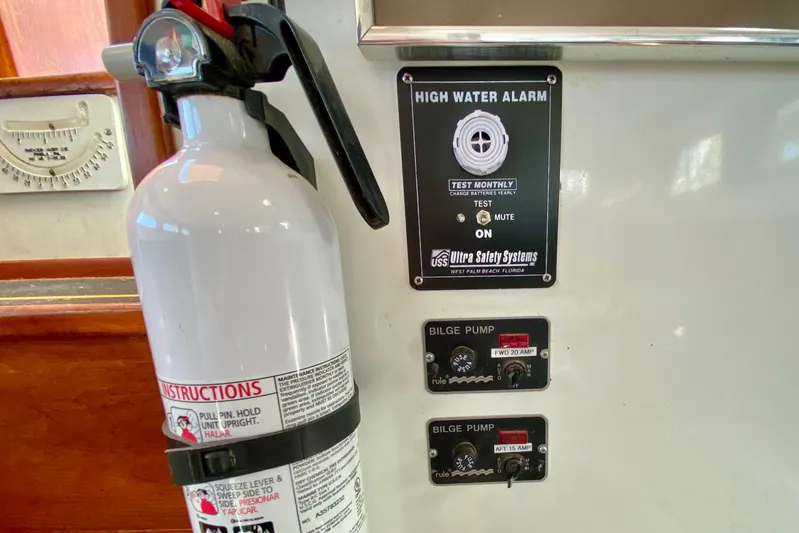 Wonder Yacht Photos Pics Fire extinguisher and high water alarm panel on 1980 Wellington 44 boat.