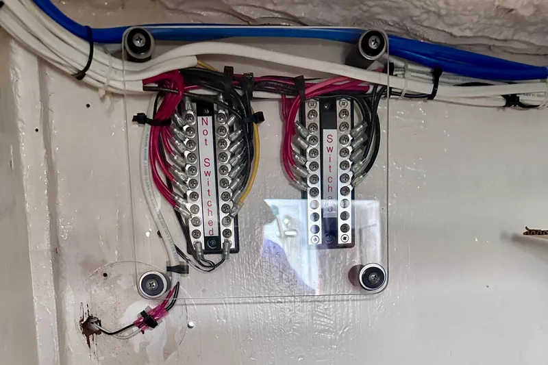 Wonder Yacht Photos Pics Electrical panel with labeled wiring, Wellington 44 model, 1980.