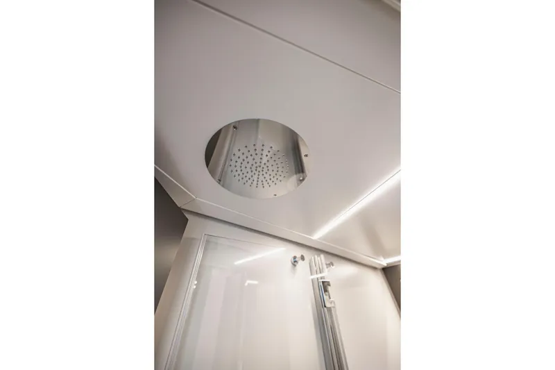 Sea Suite Yacht Photos Pics Ceiling showerhead in 2021 Pershing 62 yacht bathroom.