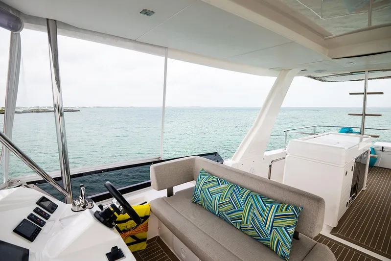 Lollypop Yacht Photos Pics Leopard 53 Powercat 2022 yacht interior with ocean view and modern seating.