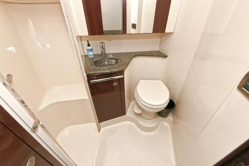 Atlantic Dream Yacht Photos Pics Luxurious bathroom on a 2008 Sea Ray 44 Sedan Bridge yacht.