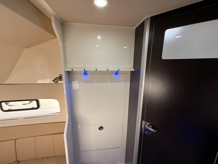  Yacht Photos Pics Interior of 2020 Scout 380 LXF boat, featuring modern design and ambient lighting.