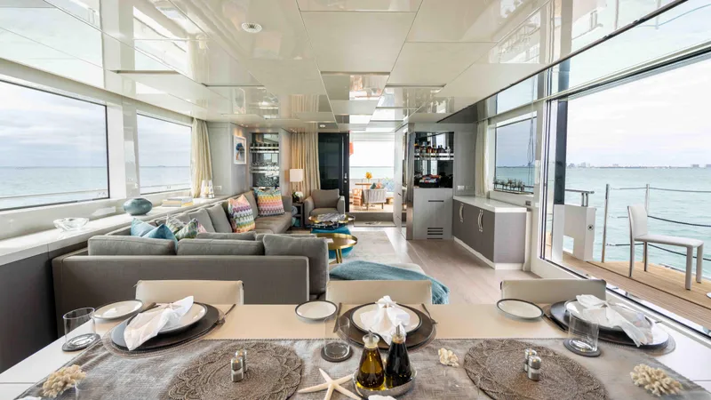 Honey Pot Yacht Photos Pics Luxurious interior of 2019 Sanlorenzo SL 106 yacht with ocean view.