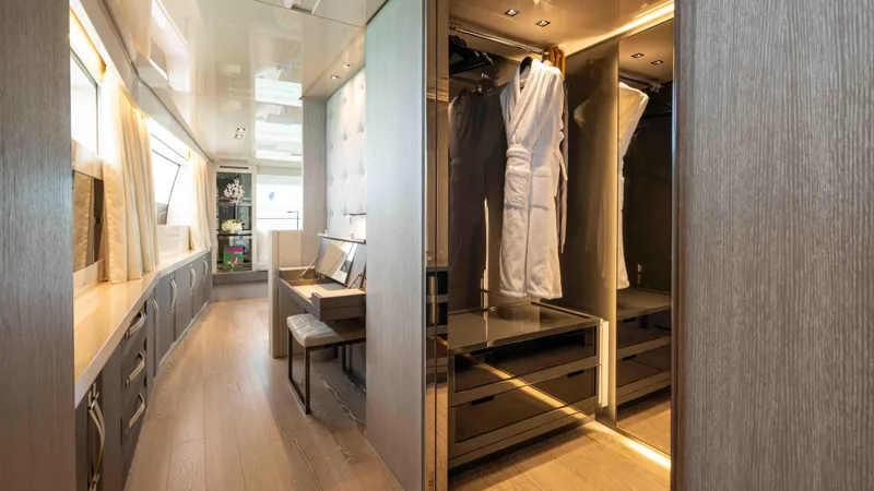 Honey Pot Yacht Photos Pics Luxurious walk-in closet on the 2019 Sanlorenzo SL 106 yacht.
