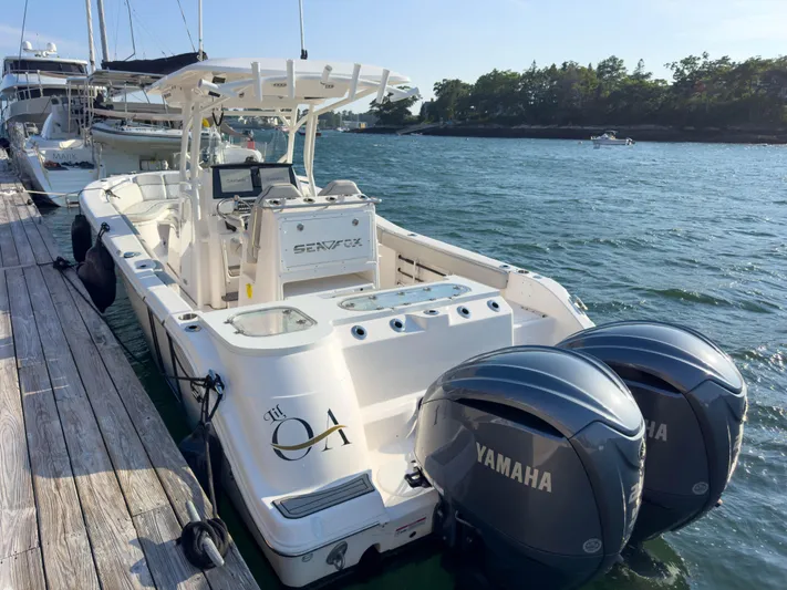 Lil Oa Yacht Photos Pics 2022 Sea Fox 288 Commander boat docked with twin Yamaha engines.