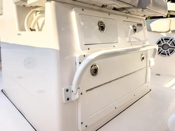 Lil Oa Yacht Photos Pics 2022 Sea Fox 288 Commander boat storage compartments and seating area.