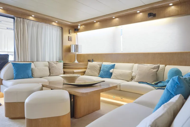  Yacht Photos Pics Luxurious Maiora 20 yacht interior, 2002 model, featuring elegant seating and modern decor.