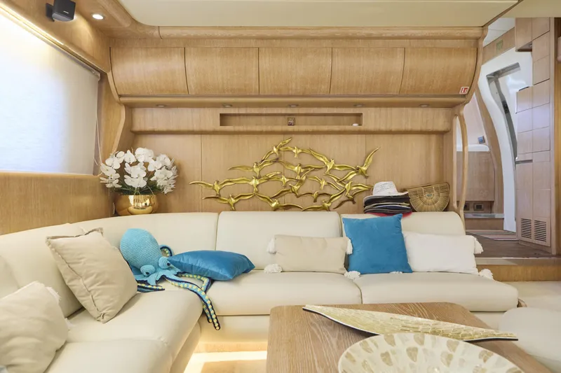  Yacht Photos Pics Luxurious Maiora 20 yacht interior, featuring elegant decor and comfortable seating, 2002 model.