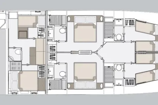 Aluminia Too Yacht Photos Pics Floor plan of 2024 Azimut Grande 27M yacht, showcasing cabin layout and amenities.