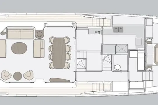 Aluminia Too Yacht Photos Pics Floor plan of 2024 Azimut Grande 27M yacht, featuring spacious living and dining areas.