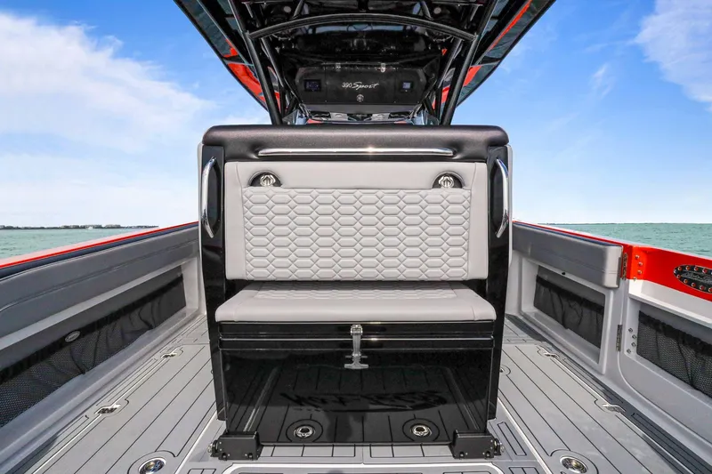  Yacht Photos Pics 2026 Nor-Tech 390 Sport Center Console boat interior with stylish seating and ocean view.