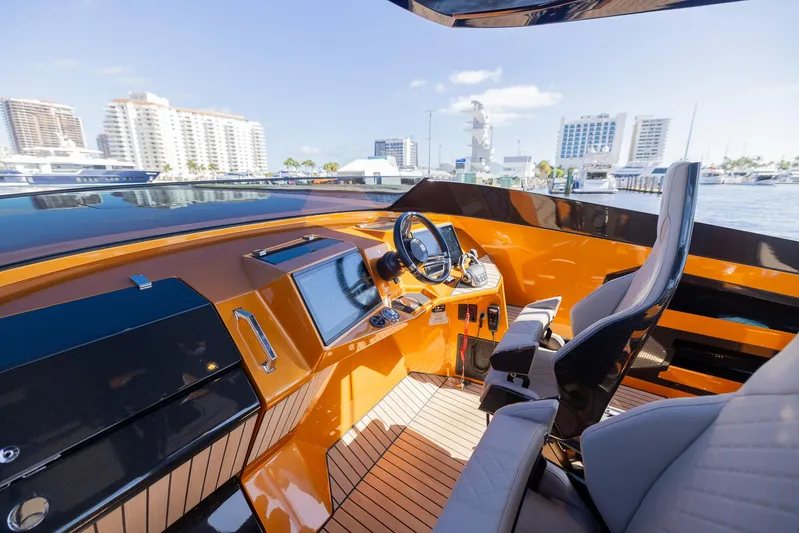  Yacht Photos Pics 2022 SAY Carbon Yachts 42 Open cockpit with modern controls and waterfront view.