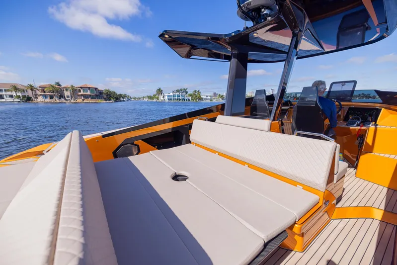  Yacht Photos Pics 2022 SAY Carbon Yachts 42 Open with luxurious seating on a sunny day.