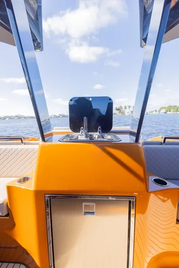  Yacht Photos Pics 2022 SAY Carbon Yachts 42 Open, sleek orange deck with water view.