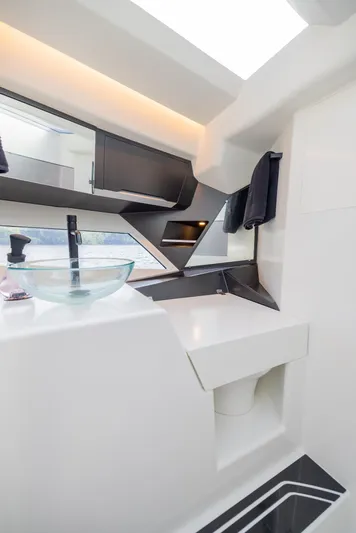  Yacht Photos Pics Modern bathroom in 2022 SAY Carbon Yachts 42 Open with glass sink and sleek design.
