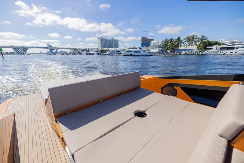  Yacht Photos Pics 2022 SAY Carbon Yachts 42 Open on water, view from rear deck.