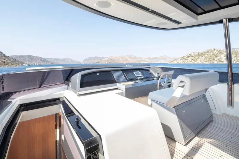  Yacht Photos Pics Luxurious 2017 Sanlorenzo SL86 yacht helm with scenic ocean view.