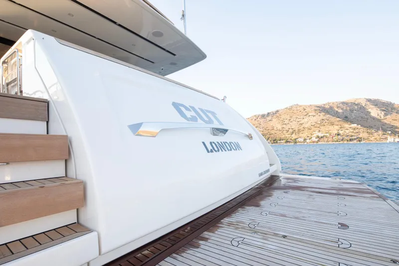  Yacht Photos Pics Sanlorenzo SL86 yacht, 2017 model, docked with scenic mountain backdrop.